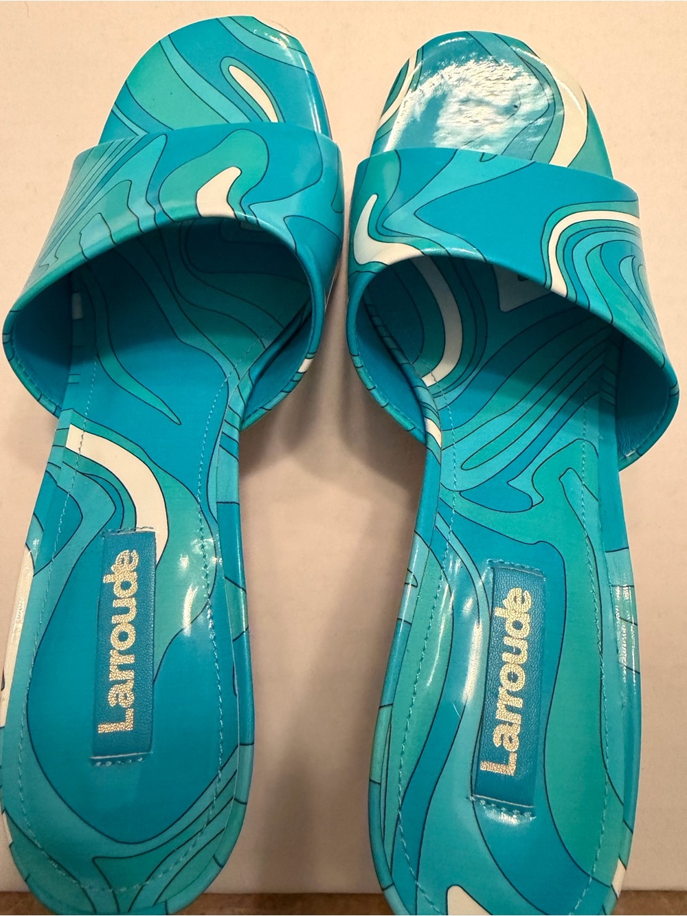 Larroude Turquoise Swirl Slide Sandals (No Box)